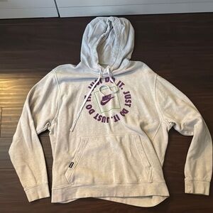Nike Women's Light Gray Hoodie with Purple Accents